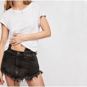 One X One Teaspoon 4040 raw hem micro mini skirt in double bass black denim 28